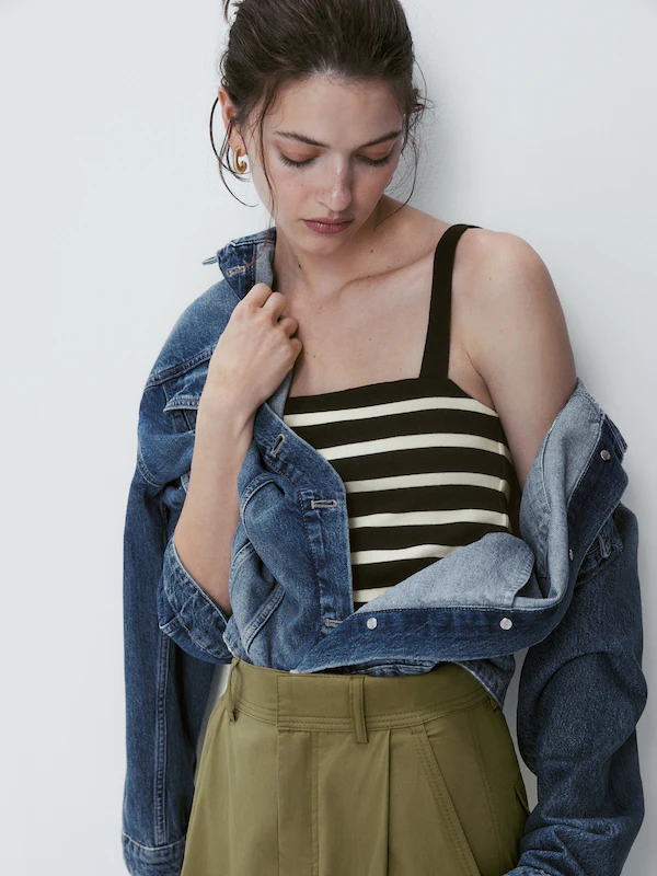 STRIPED CROP TOP WITH CROSSOVER STRAPS