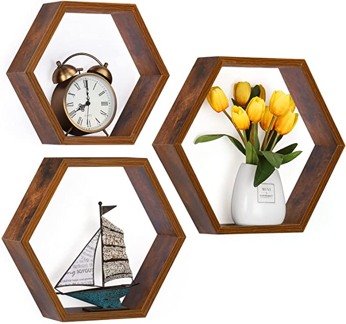 Rustic Hexagon Floating Shelves